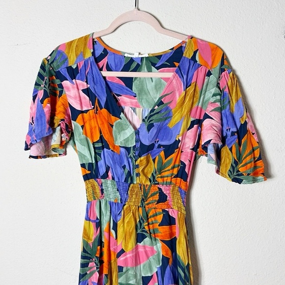 Abel The Label Anthropologie Tropical Multicolor Palm Leaf Dress Size Small - Picture 6 of 14